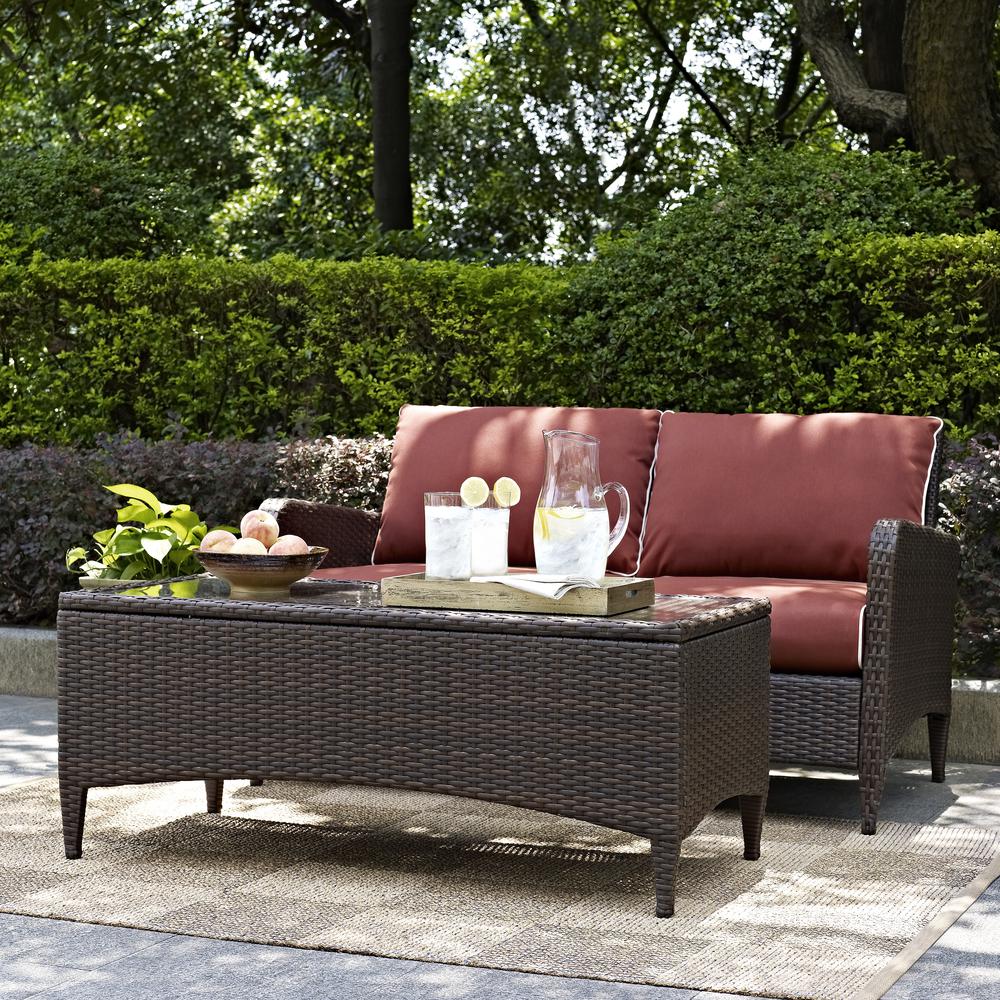 Kiawah 2Pc Outdoor Wicker Conversation Set Sangria/Brown - Loveseat & Coffee Table. Picture 2