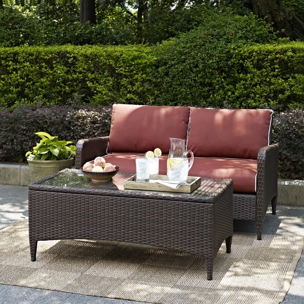 Kiawah 2Pc Outdoor Wicker Conversation Set Sangria/Brown - Loveseat & Coffee Table. Picture 3