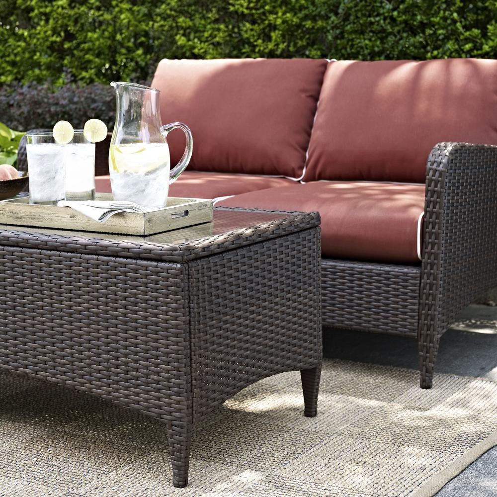 Kiawah 2Pc Outdoor Wicker Conversation Set Sangria/Brown - Loveseat & Coffee Table. Picture 4