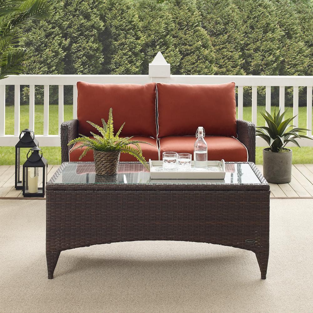 Kiawah 2Pc Outdoor Wicker Conversation Set Sangria/Brown - Loveseat & Coffee Table. Picture 6