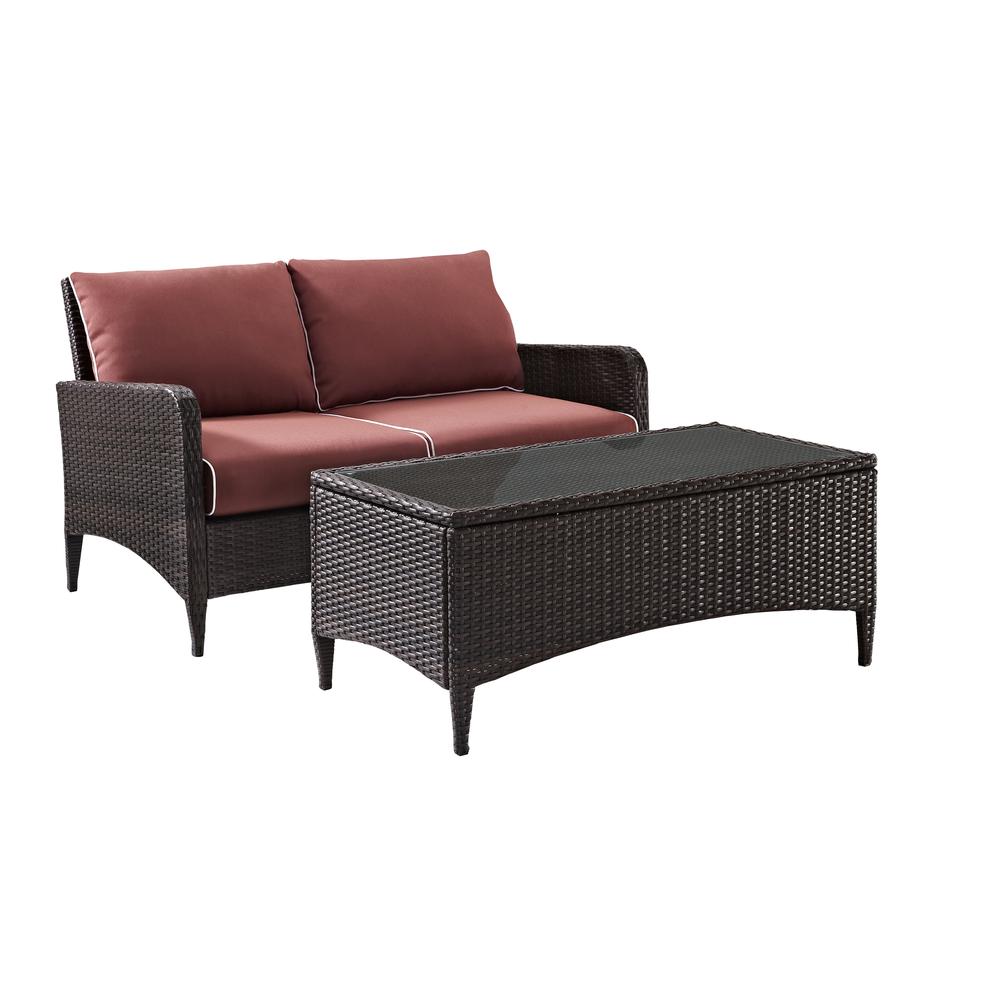 Kiawah 2Pc Outdoor Wicker Conversation Set Sangria/Brown - Loveseat & Coffee Table. Picture 7