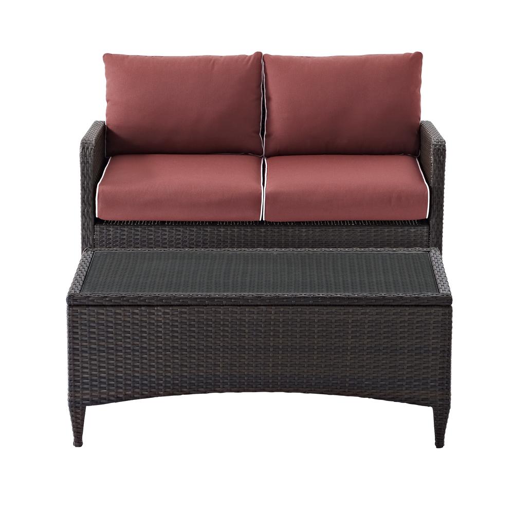 Kiawah 2Pc Outdoor Wicker Conversation Set Sangria/Brown - Loveseat & Coffee Table. Picture 11