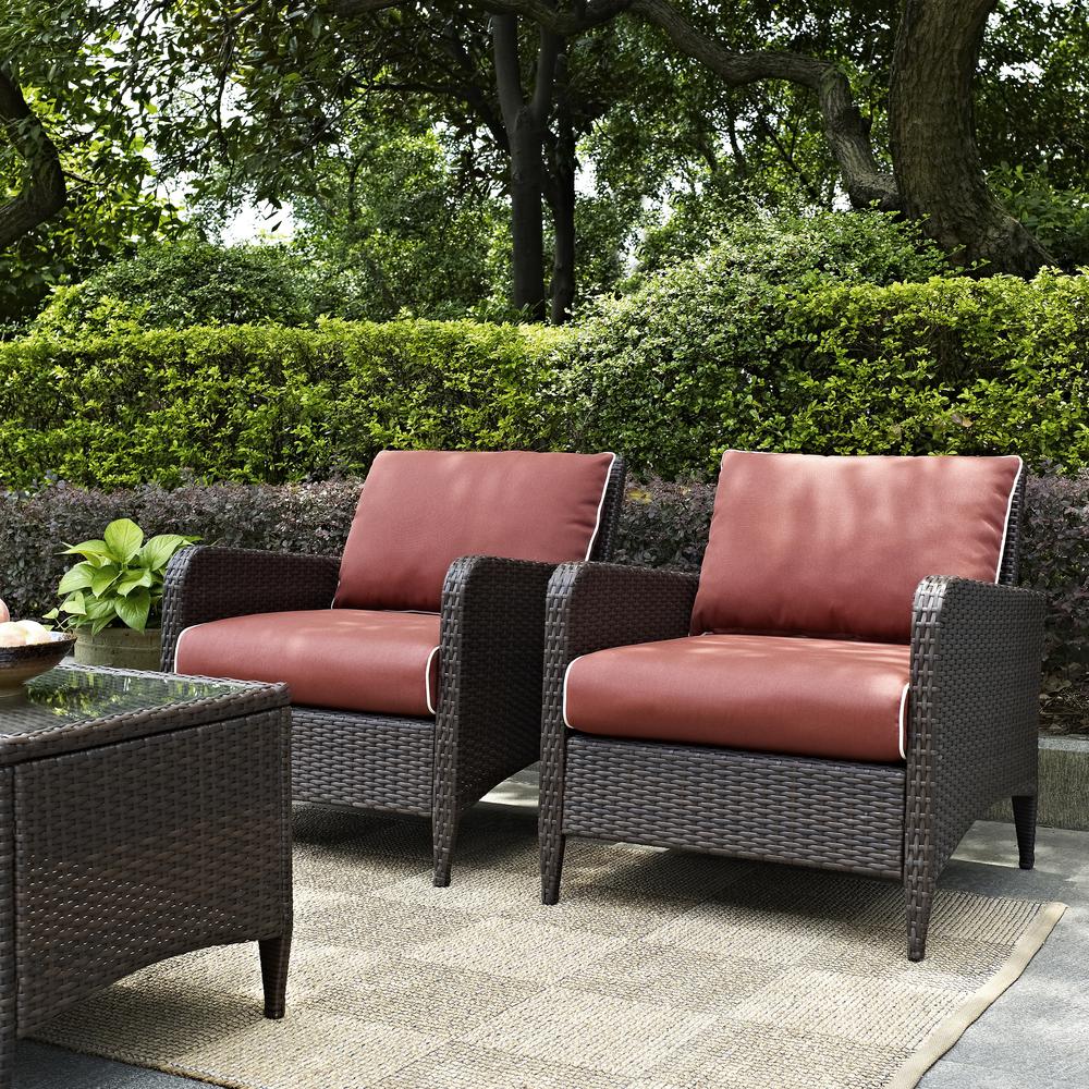 Kiawah 2Pc Outdoor Wicker Chair Set Sangria/Brown - 2 Armchairs. The main picture.