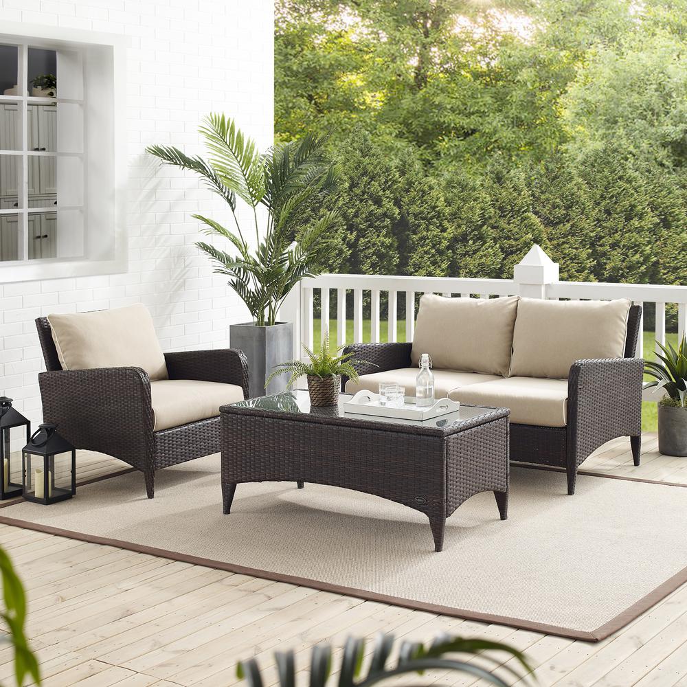 Kiawah 3Pc Outdoor Wicker Conversation Set Sand/Brown - Loveseat, Arm Chair & Coffee Table. Picture 9