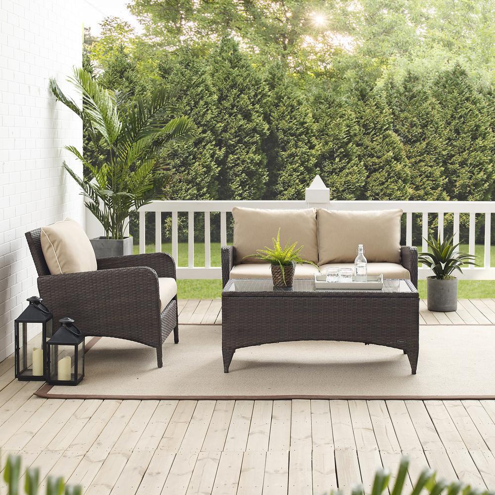 Kiawah 3Pc Outdoor Wicker Conversation Set Sand/Brown - Loveseat, Arm Chair & Coffee Table. Picture 10