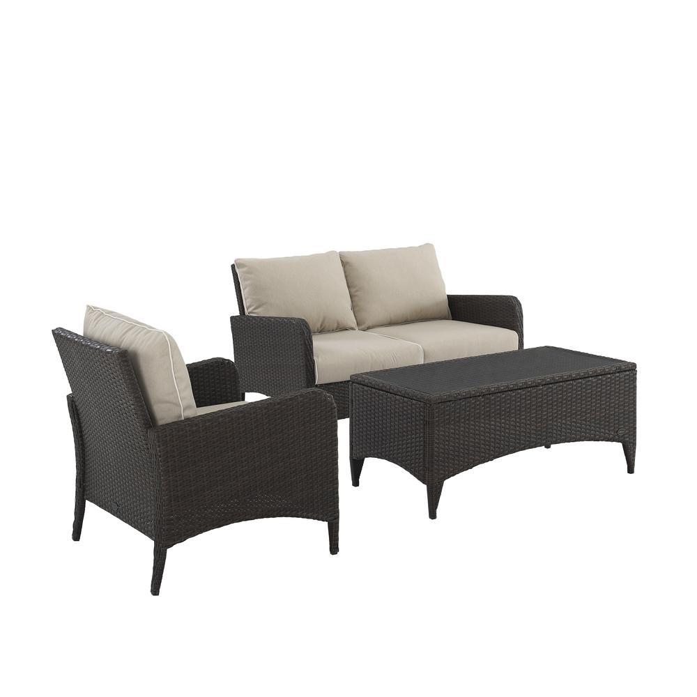 Kiawah 3Pc Outdoor Wicker Conversation Set Sand/Brown - Loveseat, Arm Chair & Coffee Table. Picture 1
