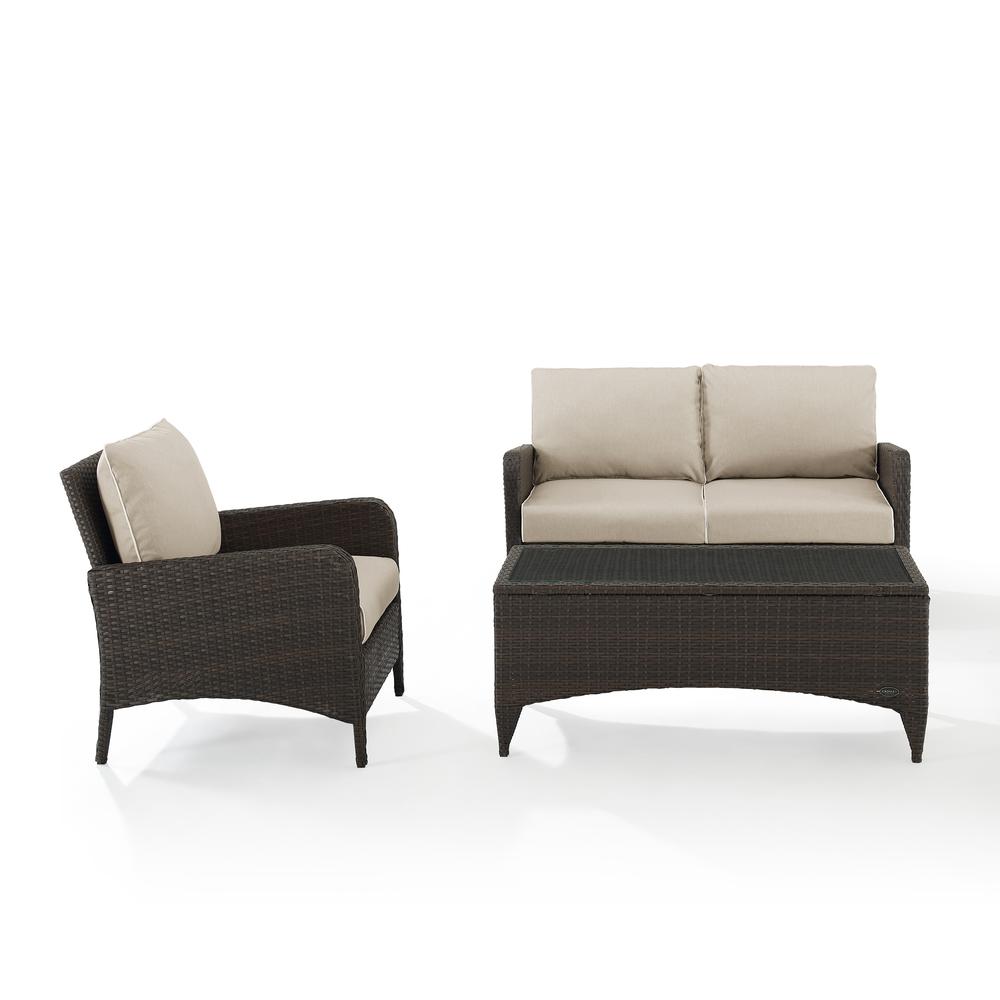 Kiawah 3Pc Outdoor Wicker Conversation Set Sand/Brown - Loveseat, Arm Chair & Coffee Table. Picture 5