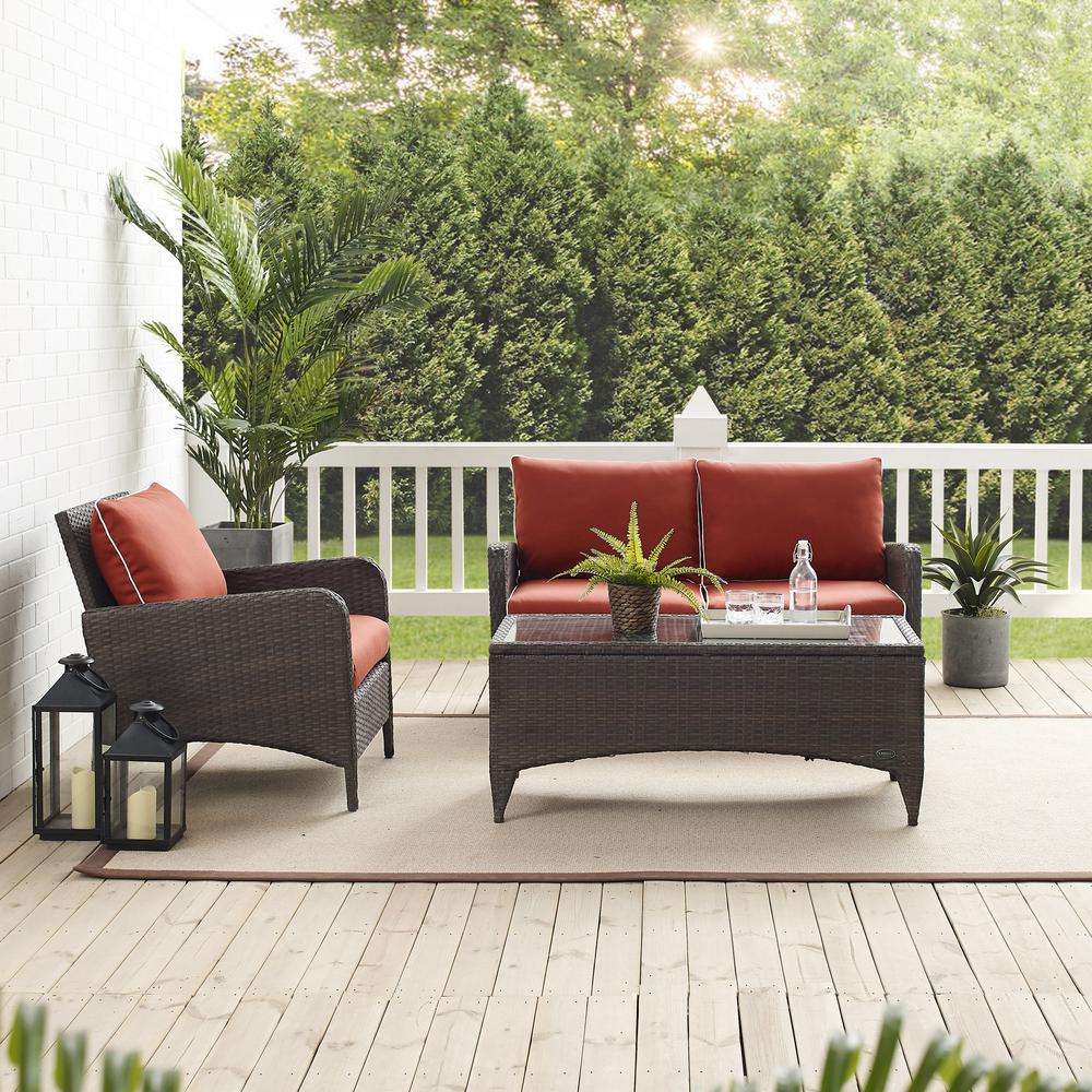 Kiawah 3Pc Outdoor Wicker Conversation Set Sangria/Brown - Loveseat, Arm Chair & Coffee Table. Picture 4