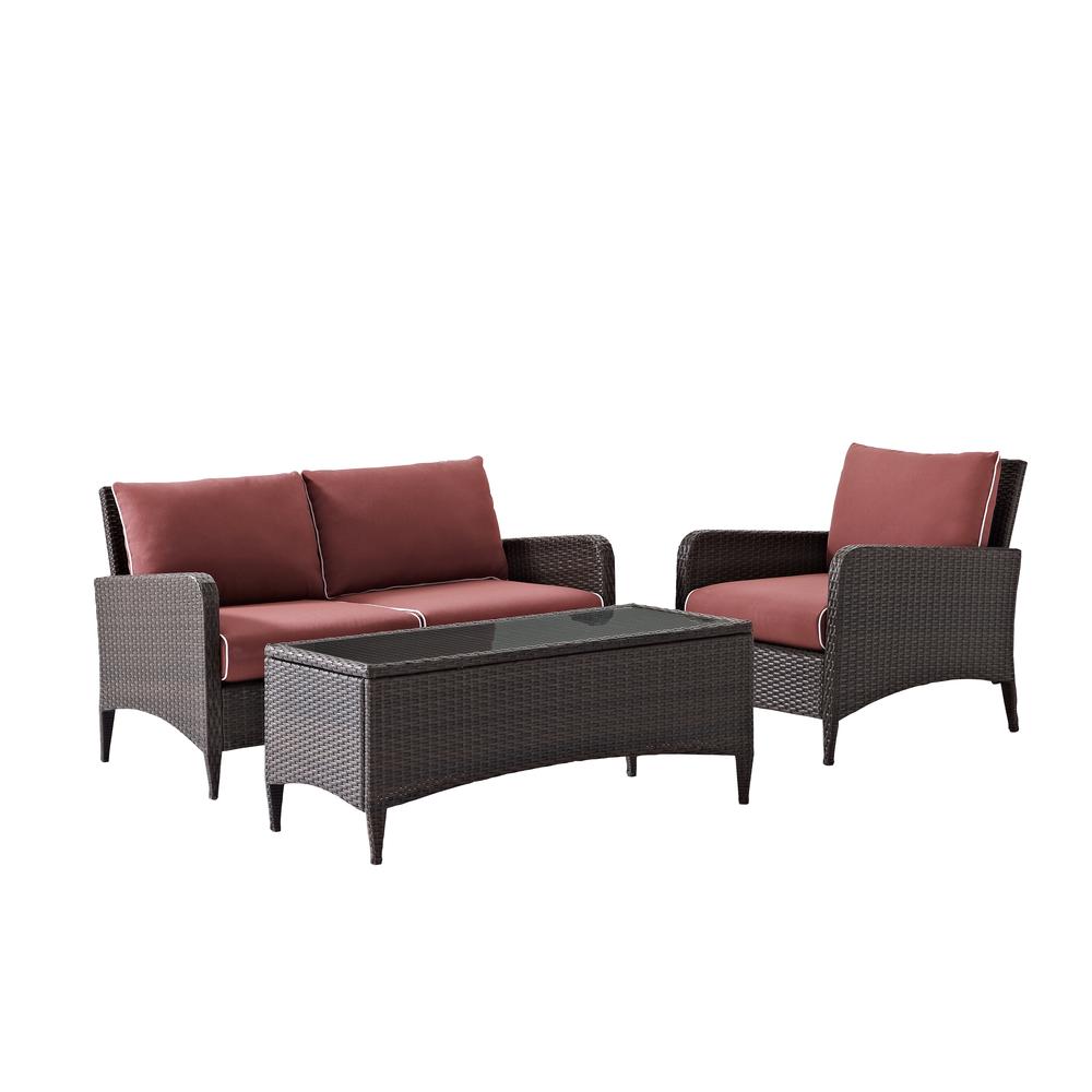 Kiawah 3Pc Outdoor Wicker Conversation Set Sangria/Brown - Loveseat, Arm Chair & Coffee Table. Picture 5