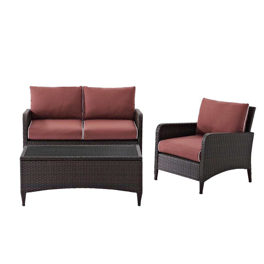 Kiawah 3Pc Outdoor Wicker Conversation Set Sangria/Brown - Loveseat, Arm Chair & Coffee Table. Picture 9