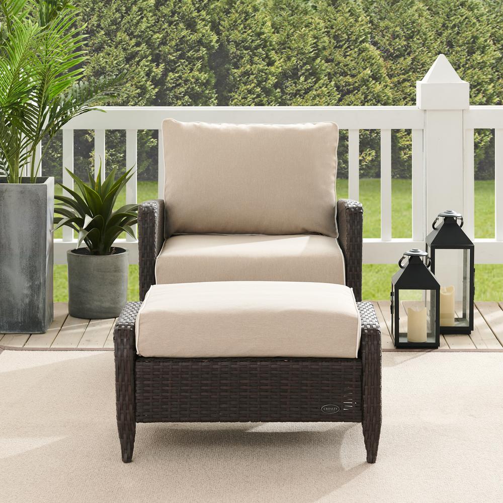 Kiawah 2Pc Outdoor Wicker Chair Set Sand/Brown - Arm Chair & Ottoman. Picture 8