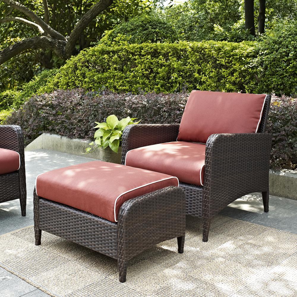 Kiawah 2Pc Outdoor Wicker Chair Set Sangria/Brown - Arm Chair & Ottoman. Picture 3