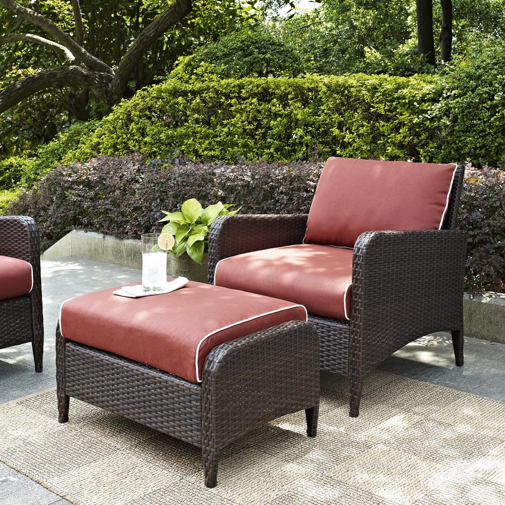 Kiawah 2Pc Outdoor Wicker Chair Set Sangria/Brown - Arm Chair & Ottoman. Picture 4