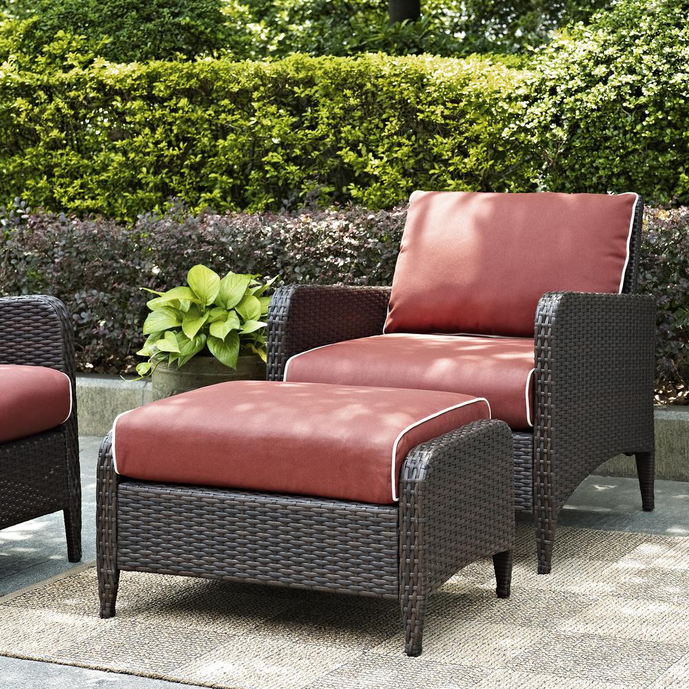 Kiawah 2Pc Outdoor Wicker Chair Set Sangria/Brown - Arm Chair & Ottoman. Picture 5
