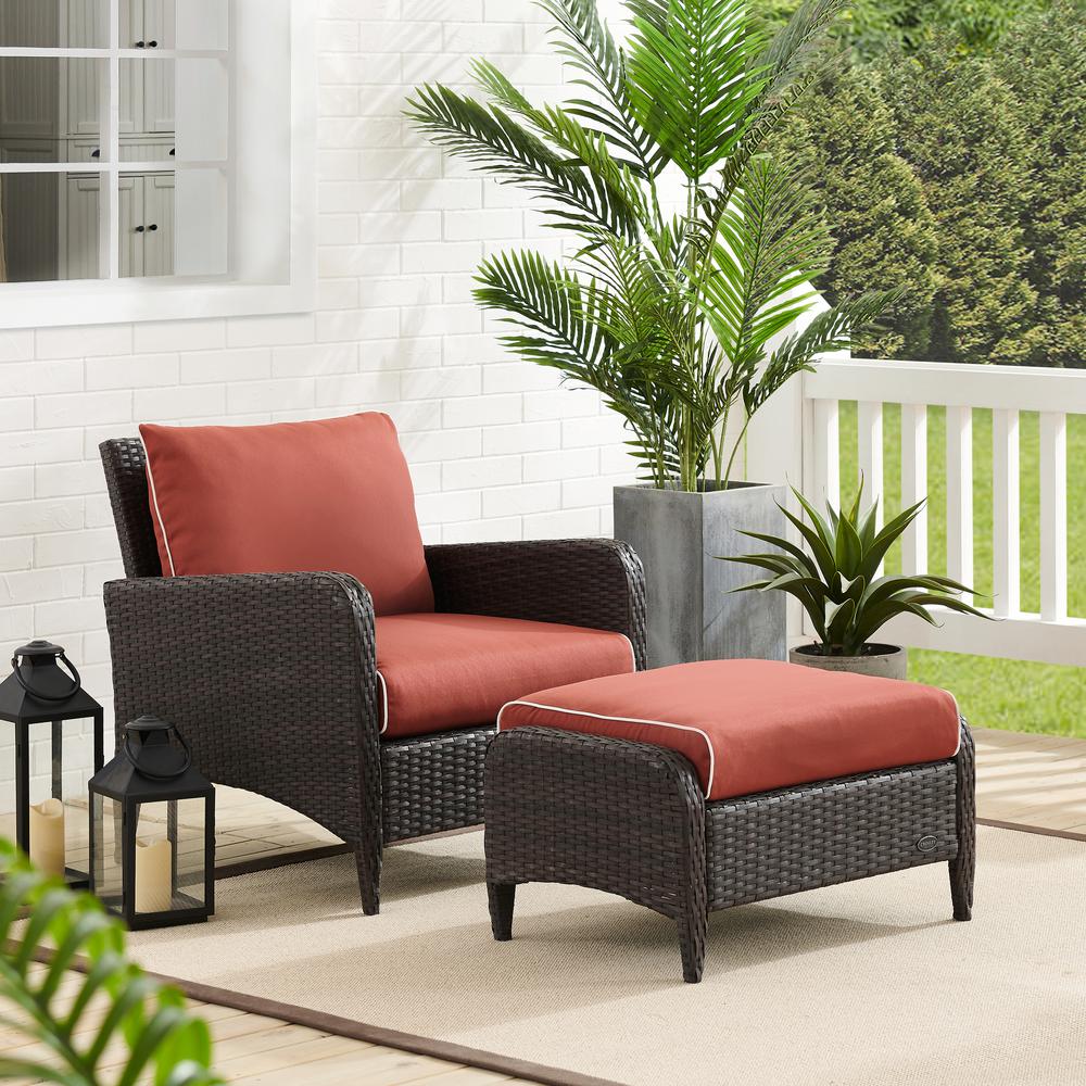 Kiawah 2Pc Outdoor Wicker Chair Set Sangria/Brown - Arm Chair & Ottoman. Picture 6