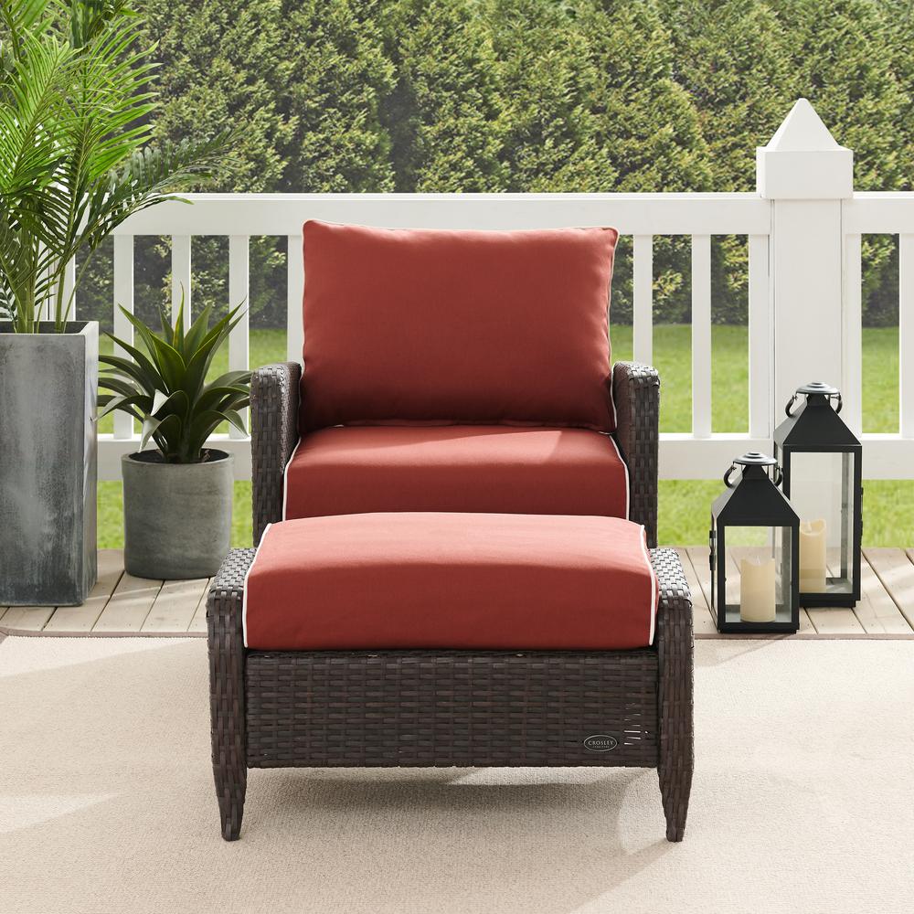 Kiawah 2Pc Outdoor Wicker Chair Set Sangria/Brown - Arm Chair & Ottoman. Picture 7