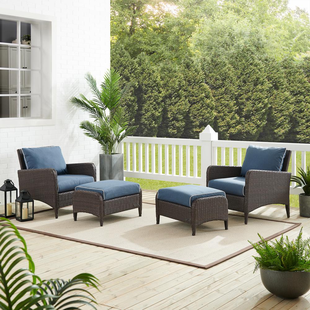 Kiawah 4Pc Outdoor Wicker Chat Set Blue/Brown - 2 Arm Chairs & 2 Ottomans. Picture 8