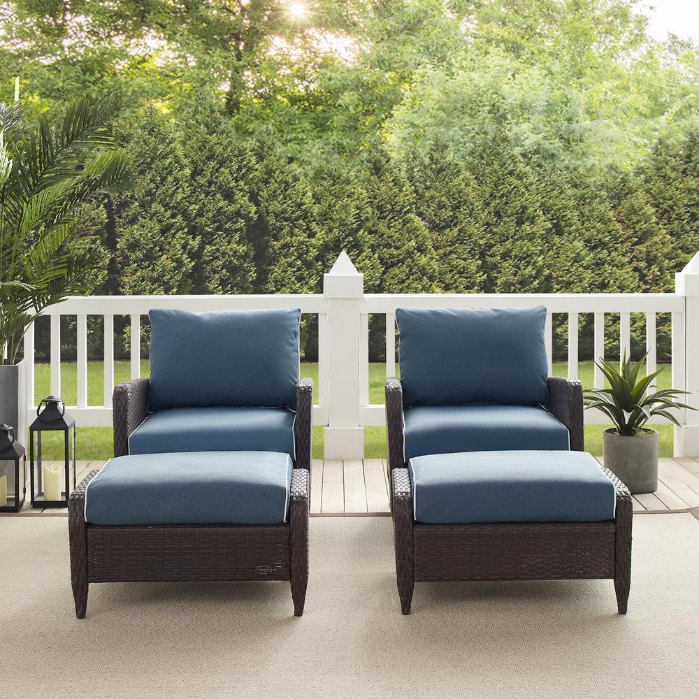 Kiawah 4Pc Outdoor Wicker Chat Set Blue/Brown - 2 Arm Chairs & 2 Ottomans. Picture 9