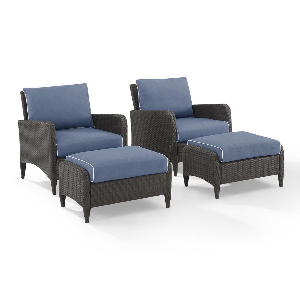 Kiawah 4Pc Outdoor Wicker Chat Set Blue/Brown - 2 Arm Chairs & 2 Ottomans. Picture 4