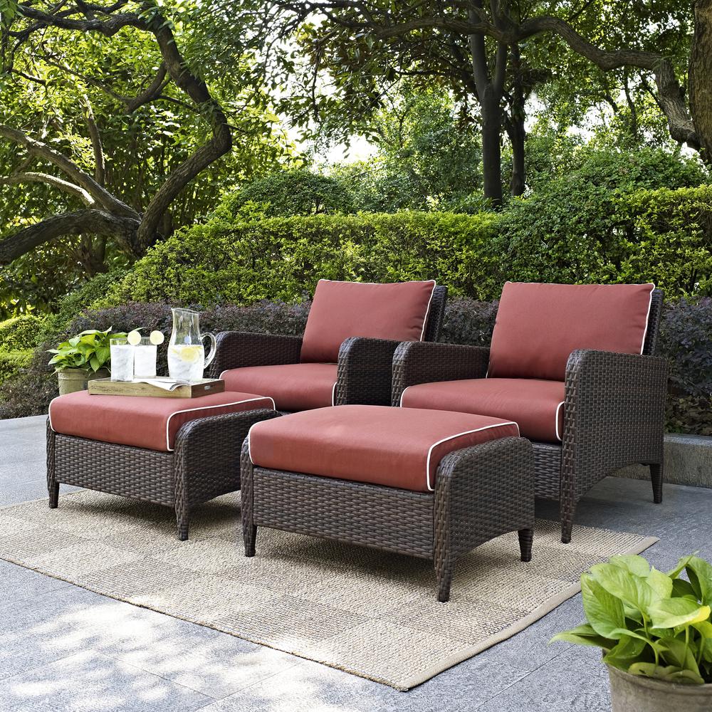 Kiawah 4Pc Outdoor Wicker Chat Set Sangria/Brown - 2 Arm Chairs & 2 Ottomans. Picture 1