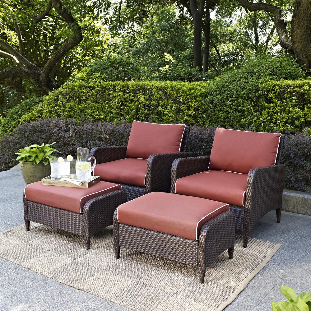 Kiawah 4Pc Outdoor Wicker Chat Set Sangria/Brown - 2 Arm Chairs & 2 Ottomans. Picture 3