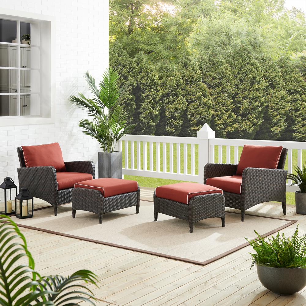 Kiawah 4Pc Outdoor Wicker Chat Set Sangria/Brown - 2 Arm Chairs & 2 Ottomans. Picture 4