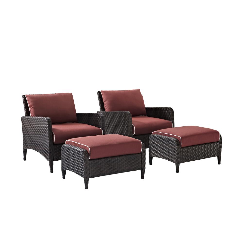 Kiawah 4Pc Outdoor Wicker Chat Set Sangria/Brown - 2 Arm Chairs & 2 Ottomans. Picture 6