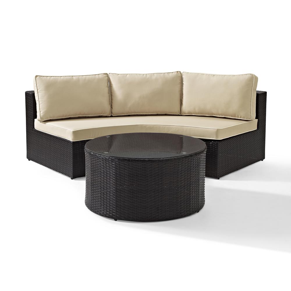 Catalina 2Pc Outdoor Wicker Sectional Set Sand/Brown - Sectional Sofa, Round Glass Top Coffee Table. Picture 6