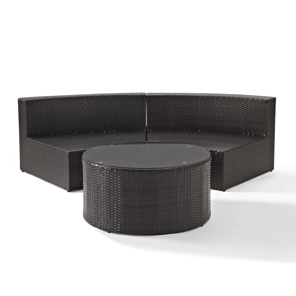 Catalina 2Pc Outdoor Wicker Sectional Set Sand/Brown - Sectional Sofa, Round Glass Top Coffee Table. Picture 8