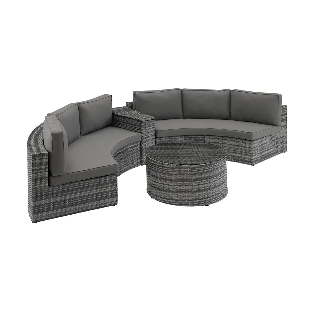 Catalina 4Pc Outdoor Wicker Sectional Set Gray/Gray - Arm Table, Round Glass Top Coffee Table, & 2 Round Sectional Sofas. Picture 3