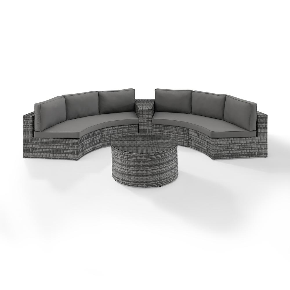 Catalina 4Pc Outdoor Wicker Sectional Set Gray/Gray - Arm Table, Round Glass Top Coffee Table, & 2 Round Sectional Sofas. Picture 6