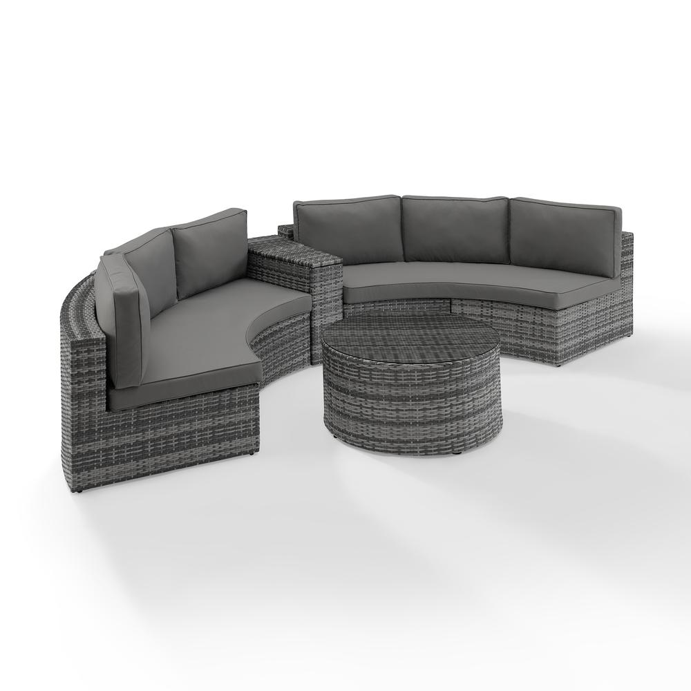 Catalina 4Pc Outdoor Wicker Sectional Set Gray/Gray - Arm Table, Round Glass Top Coffee Table, & 2 Round Sectional Sofas. Picture 7