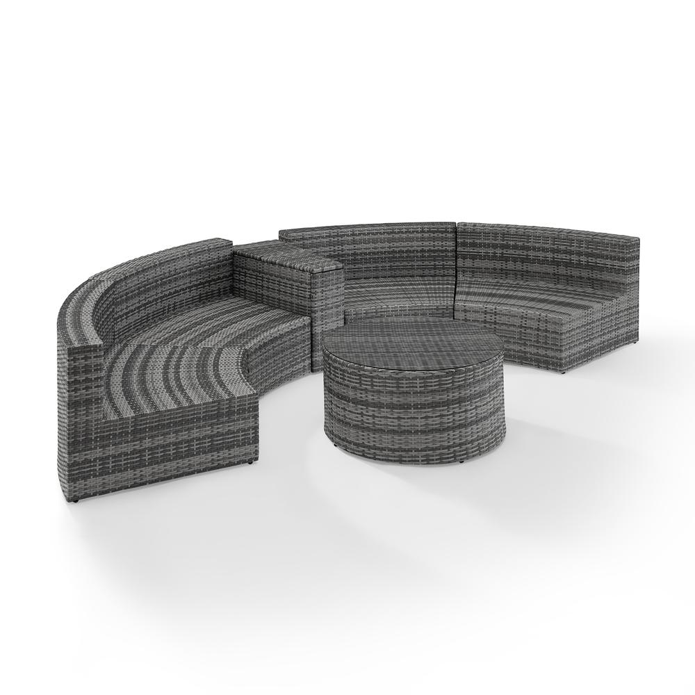 Catalina 4Pc Outdoor Wicker Sectional Set Gray/Gray - Arm Table, Round Glass Top Coffee Table, & 2 Round Sectional Sofas. Picture 9