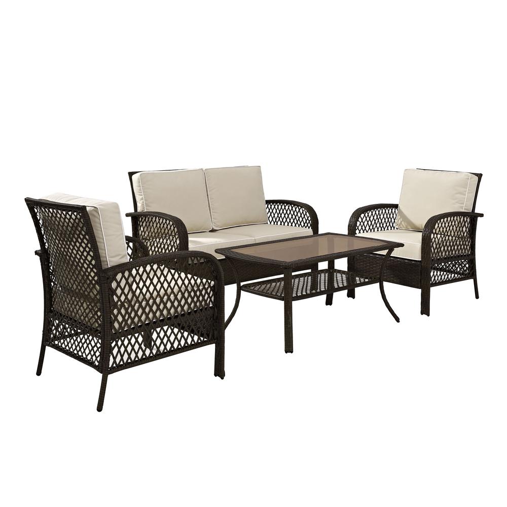 Tribeca 4Pc Outdoor Wicker Conversation Set Sand/Brown - Loveseat, Coffee Table, & 2 Arm Chairs. Picture 2