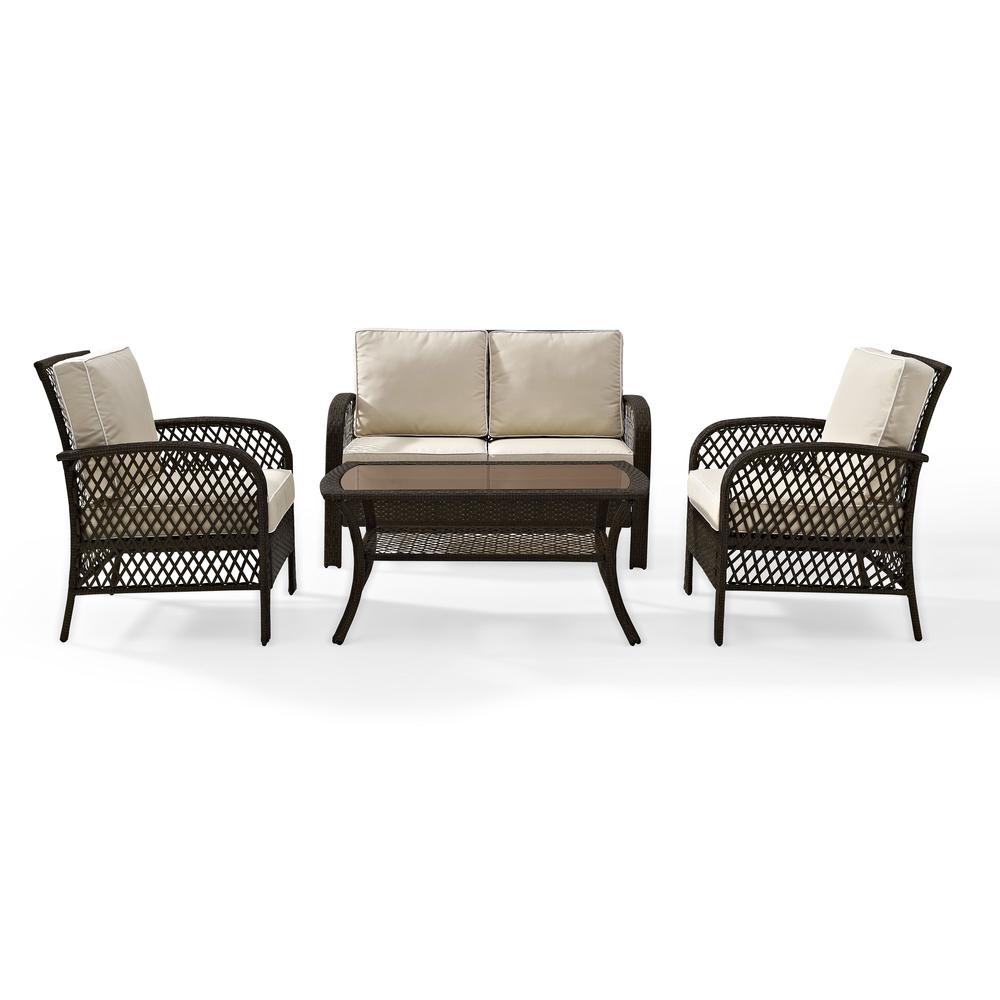 Tribeca 4Pc Outdoor Wicker Conversation Set Sand/Brown - Loveseat, Coffee Table, & 2 Arm Chairs. Picture 4