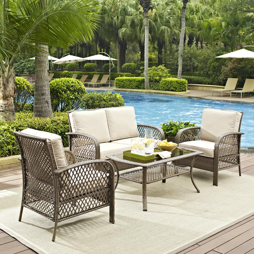 Tribeca 4Pc Outdoor Wicker Conversation Set Sand/Driftwood - Loveseat, Coffee Table, &  2 Arm Chairs. Picture 2