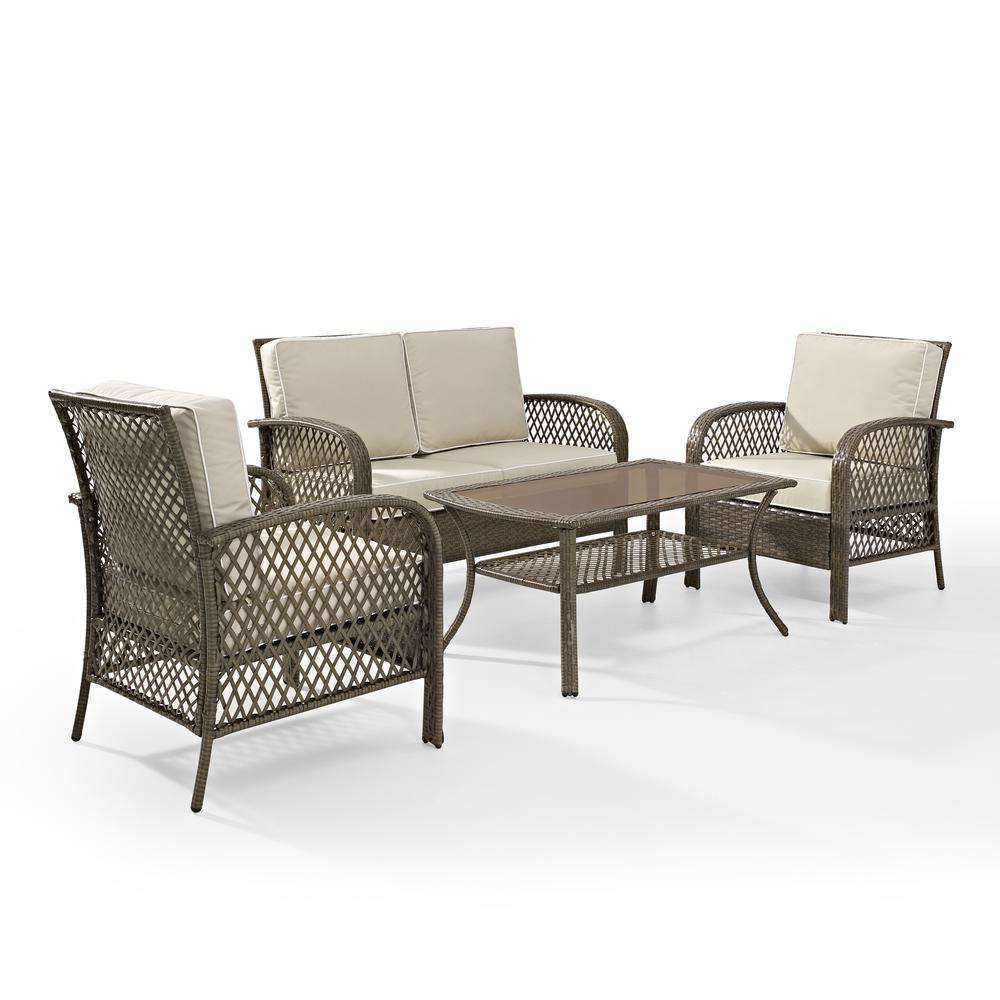 Tribeca 4Pc Outdoor Wicker Conversation Set Sand/Driftwood - Loveseat, Coffee Table, &  2 Arm Chairs. Picture 1