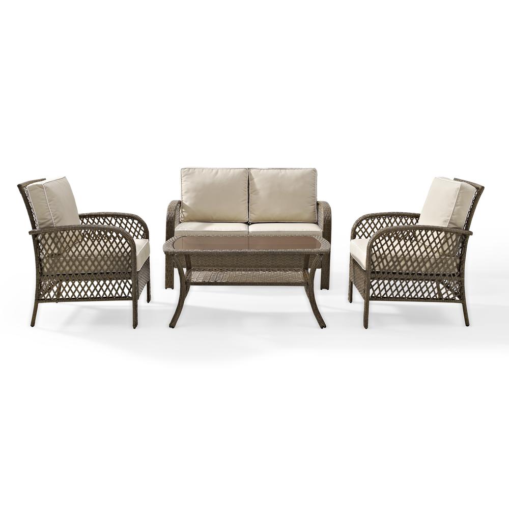 Tribeca 4Pc Outdoor Wicker Conversation Set Sand/Driftwood - Loveseat, Coffee Table, &  2 Arm Chairs. Picture 3