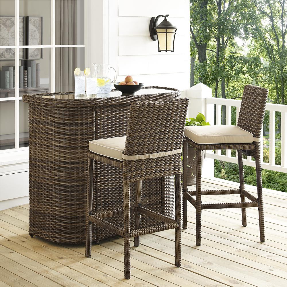 Bradenton 3Pc Outdoor Wicker Bar Set Sand/Weathered Brown - Bar & 2 Stools. Picture 3