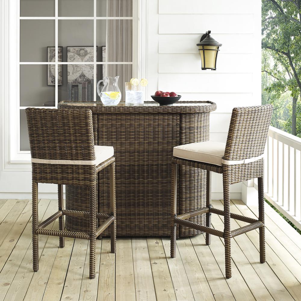 Bradenton 3Pc Outdoor Wicker Bar Set Sand/Weathered Brown - Bar, 2 Stools. Picture 4