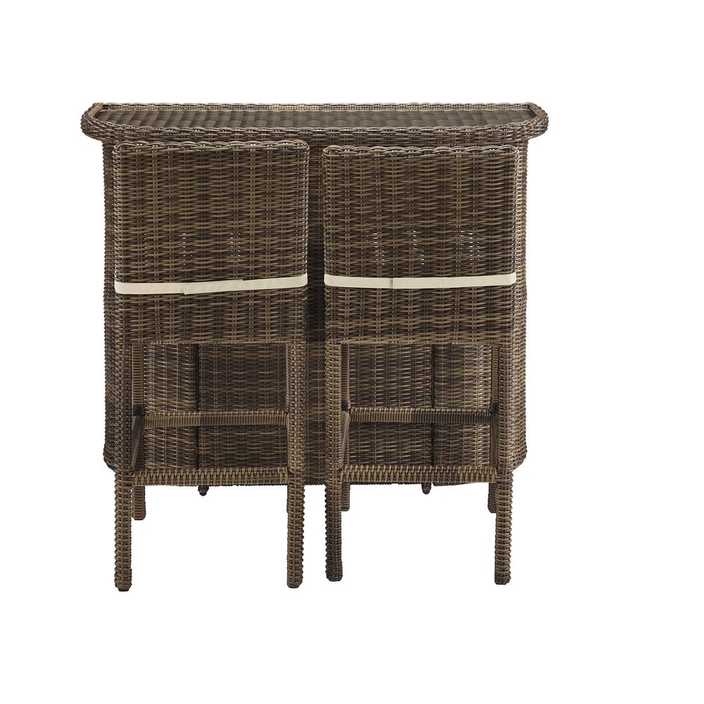 Bradenton 3Pc Outdoor Wicker Bar Set Sand/Weathered Brown - Bar & 2 Stools. Picture 1