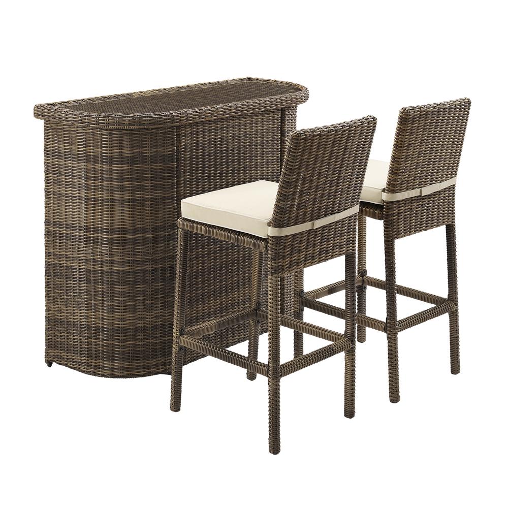 Bradenton 3Pc Outdoor Wicker Bar Set Sand/Weathered Brown - Bar & 2 Stools. Picture 2