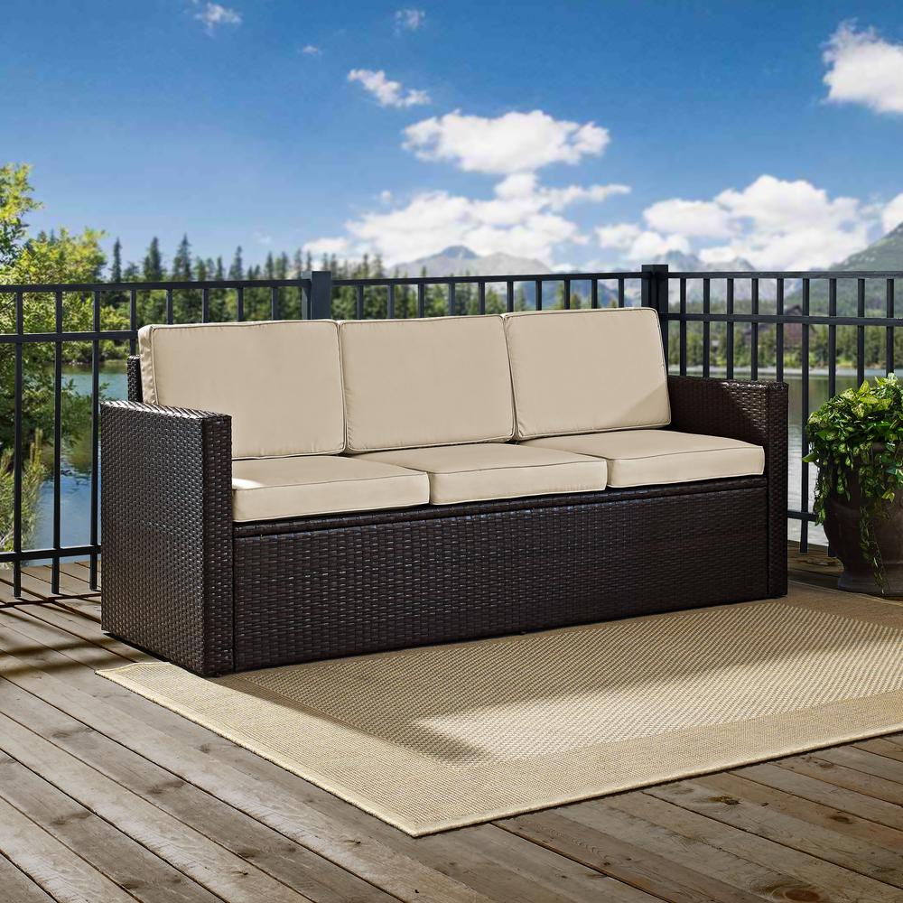 Palm Harbor Outdoor Wicker Sofa Sand/Brown. Picture 2