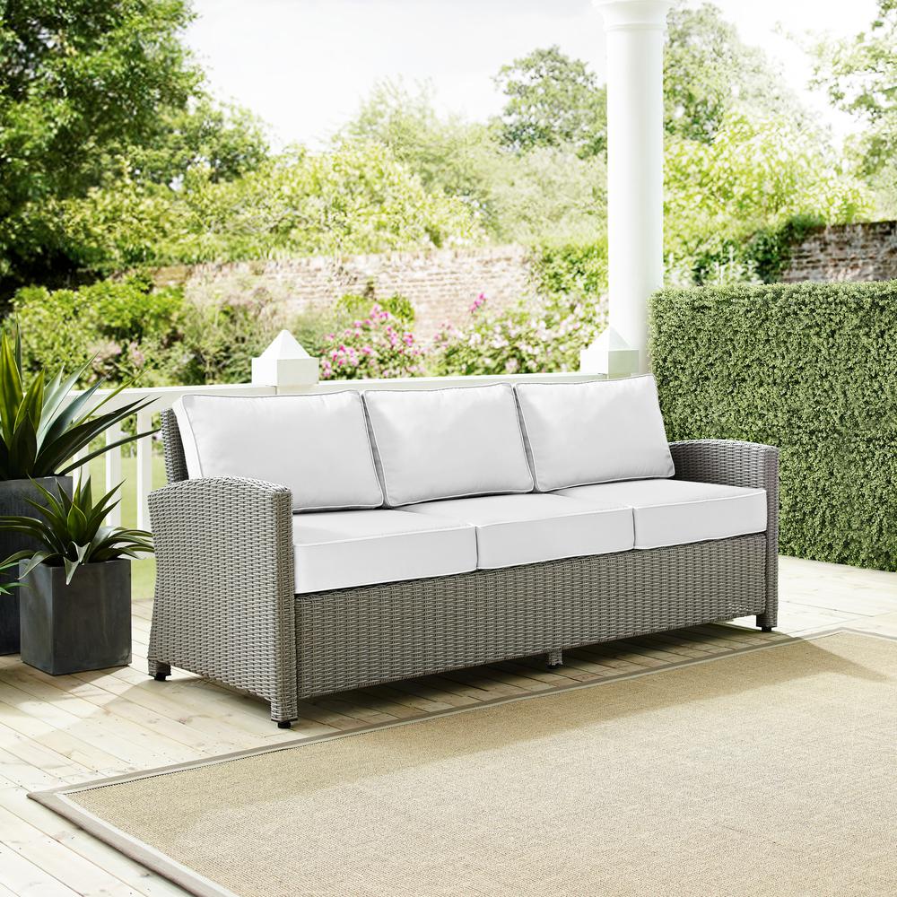 Bradenton Outdoor Wicker Sofa - Sunbrella White/Gray. Picture 1