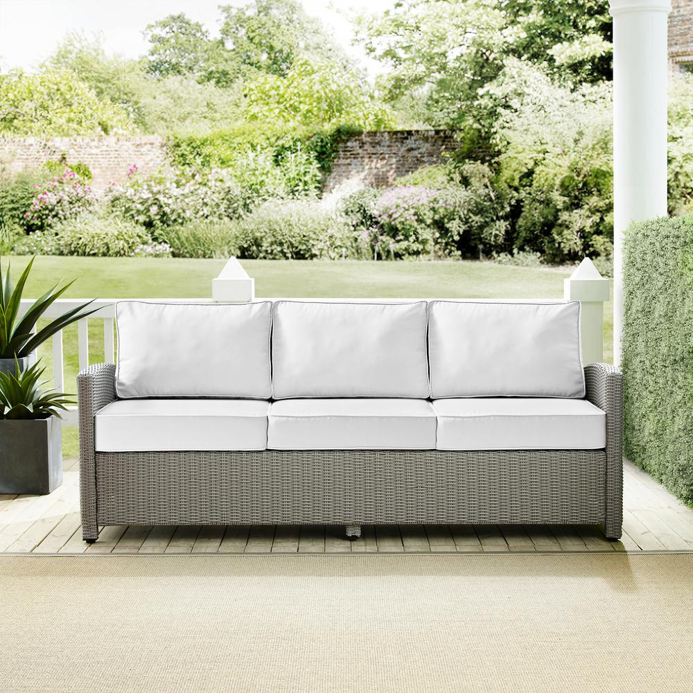 Bradenton Outdoor Wicker Sofa - Sunbrella White/Gray. Picture 2