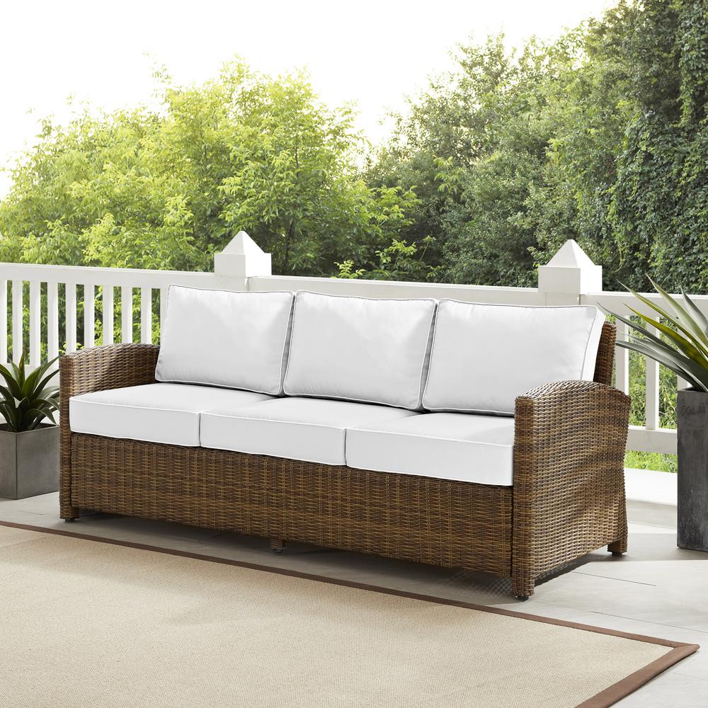Bradenton Outdoor Wicker Sofa - Sunbrella White/Weathered Brown. Picture 1