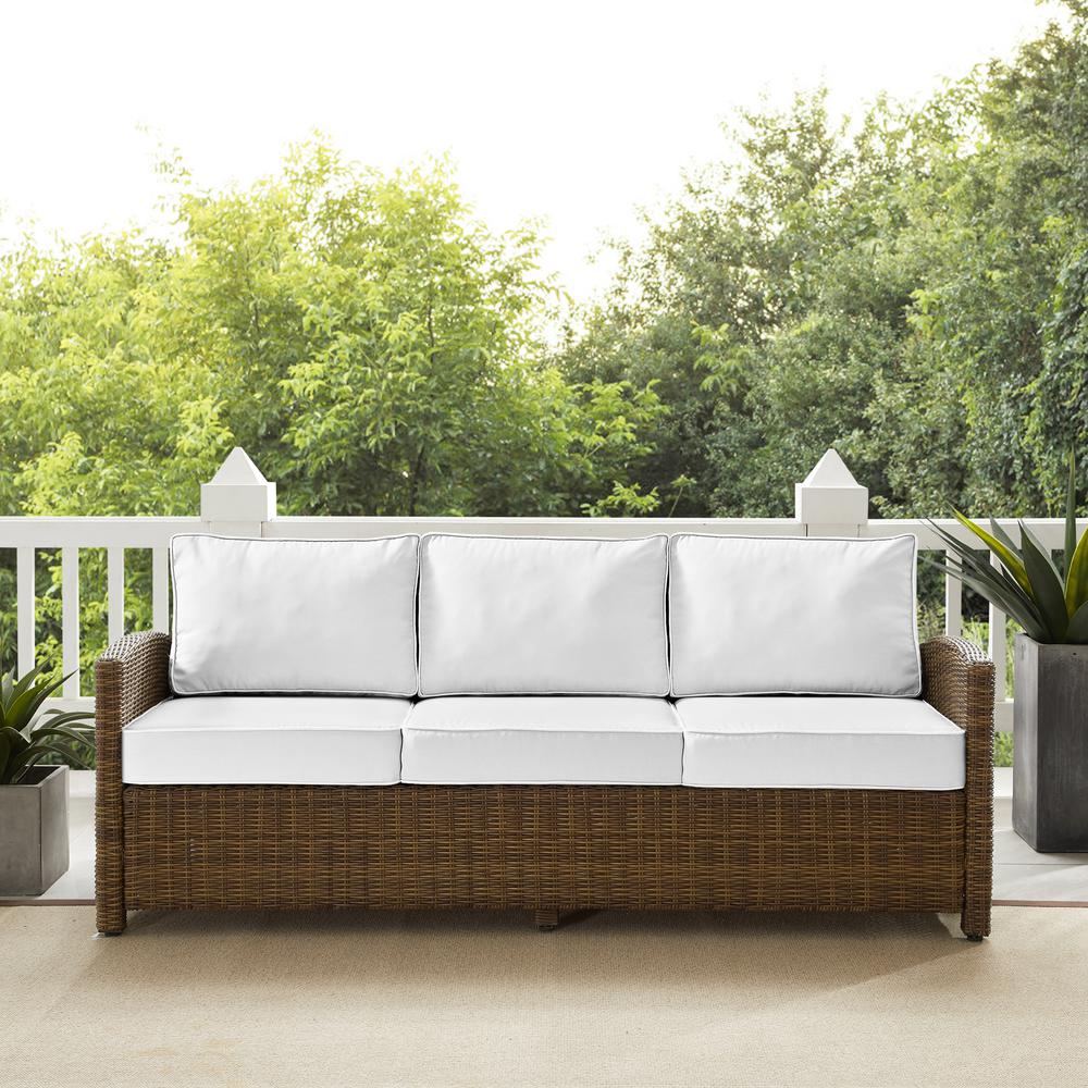 Bradenton Outdoor Wicker Sofa - Sunbrella White/Weathered Brown. Picture 2
