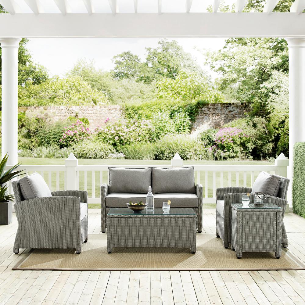 Bradenton 5Pc Outdoor Wicker Conversation Set Gray/Gray - Loveseat, 2 Arm Chairs, Side Table, Glass Top Table. Picture 3