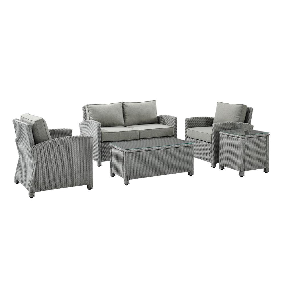 Bradenton 5Pc Outdoor Wicker Conversation Set Gray/Gray - Loveseat, 2 Arm Chairs, Side Table, Glass Top Table. Picture 5