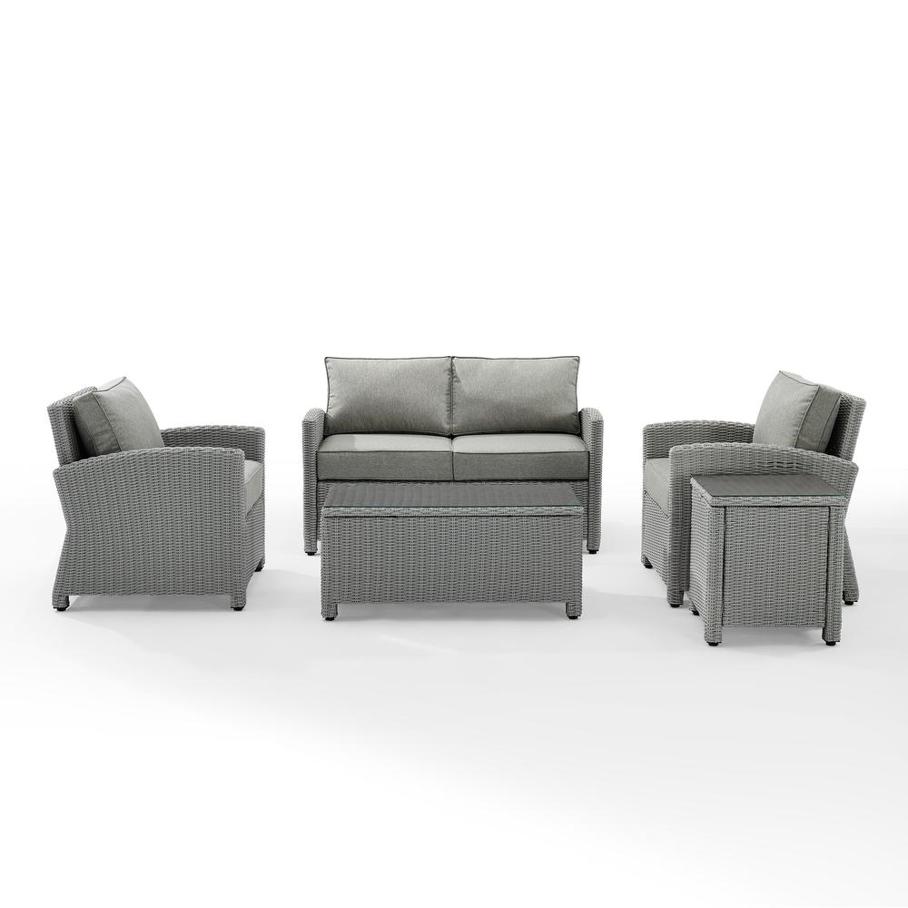 Bradenton 5Pc Outdoor Wicker Conversation Set Gray/Gray - Loveseat, 2 Arm Chairs, Side Table, Glass Top Table. Picture 6